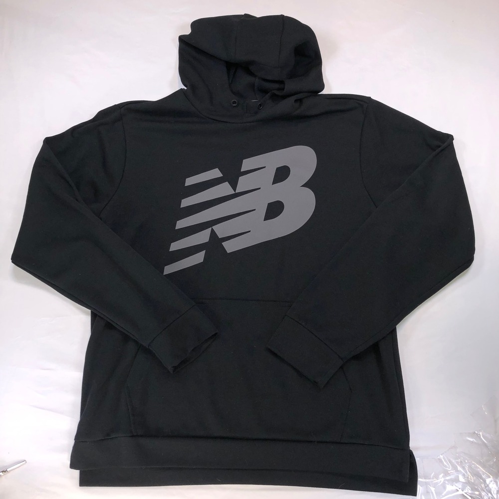 New Balance Mens NB Dry Pullover Hoodie Black Grey Graphic Logo Large